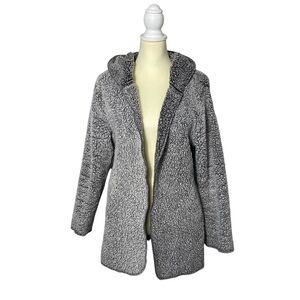 Victoria's Secret PINK Open Front Gray Sherpa Hooded Cardigan Women's Size Small